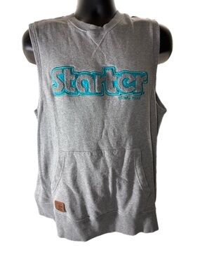 Vintage Starter Sleeveless Sweatshirt Hoodie Pocket Large Gray Teal